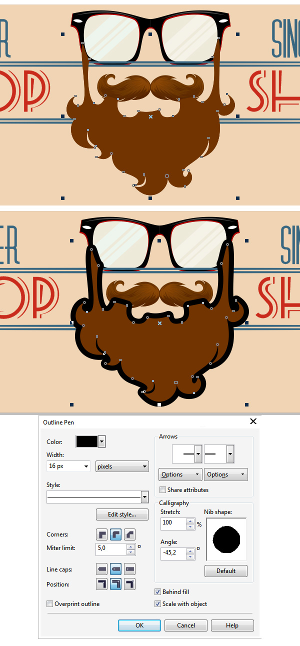 add outline to the beard