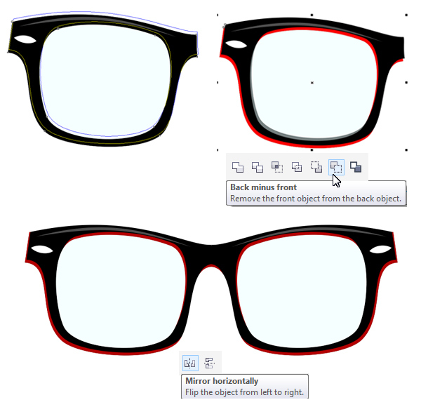 add bright outline to the rim and form the glasses