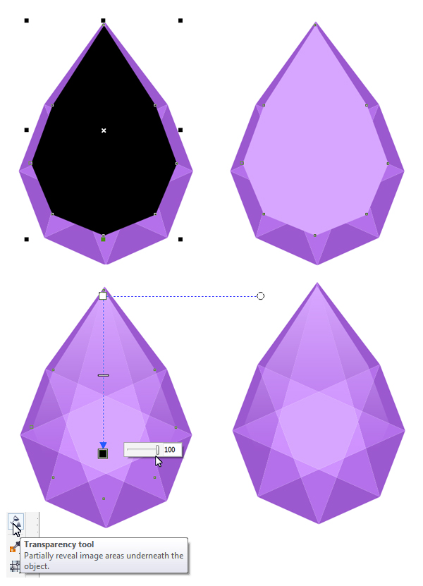 make the gem glossy by adding a highlight with the transparency tool