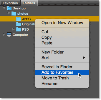 Adding a folder to my Favorites in Bridge CC. Image © 2015 Photoshop Essentials.com
