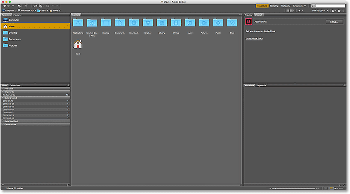 The Adobe Bridge CC interface.