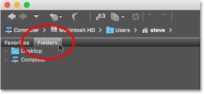 Opening the Folders panel in Adobe Bridge CC.
