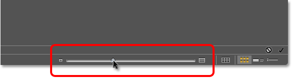The thumbnail size slider in Adobe Bridge.