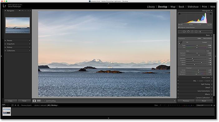 A photo open in the Develop module in Adobe Lightroom CC. 