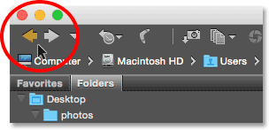 The Back and Forward buttons in Adobe Bridge. Image © 2015 Photoshop Essentials.com