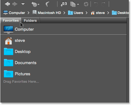 The Favorites and Folders panels in Bridge CC. Image © 2015 Photoshop Essentials.com