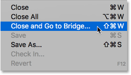 Choosing the Close and Go to Bridge command.
