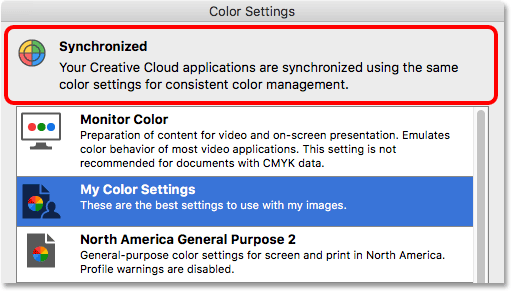 My custom color settings have been synchronized with the entire Creative Suite.