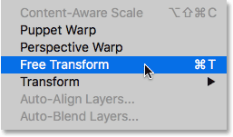 Selecting Free Transform in Photoshop CC. 