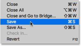 Choosing the Save command under the File menu in Photoshop CC. 