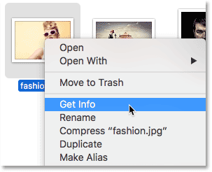 Selecting 'Get Info' from the menu. Image © 2016 Photoshop Essentials.com