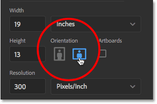 The Portrait and Landscape orientation buttons.