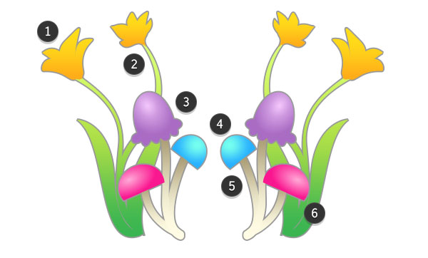 render the flowers and mushrooms