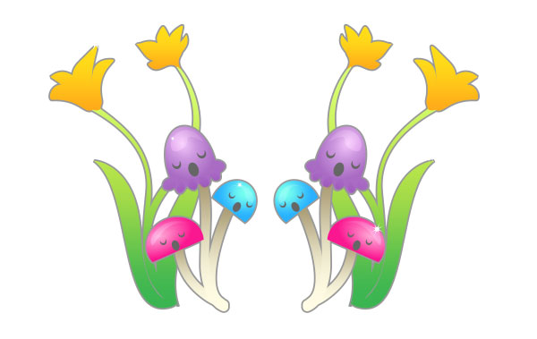 give the mushrooms cute faces and shiny highlights