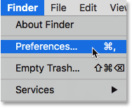 Selecting Preferences from the Finder menu in Mac OS X. Image © 2016 Photoshop Essentials.com