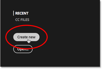 Clicking the Create new button on the Start screen.