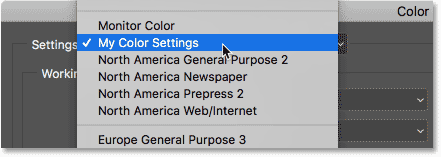 Choosing the new color settings I previously saved.