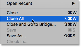 Choosing the Close All command from under the File menu.