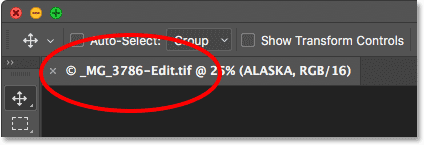 The document tab in Photoshop showing the name of the file. 