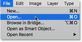 Selecting the Open command from under the File menu.