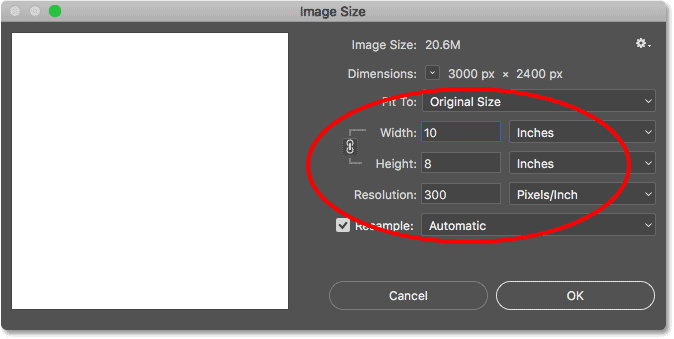 The Image Size dialog box in Photoshop.