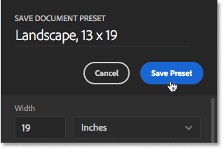 Naming the preset and then clicking the Save Preset button.