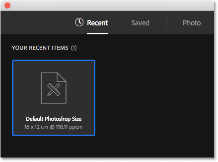 The New Document dialog box opens to the Recent category.