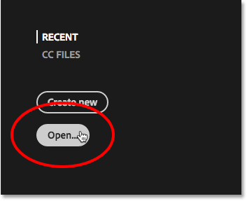 Clicking the Open button on the Start screen.