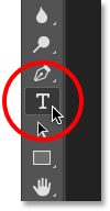 Selecting the Type Tool in Photoshop. 
