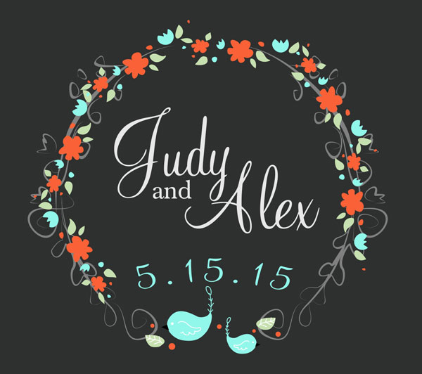 Final product wedding card with floral wreath