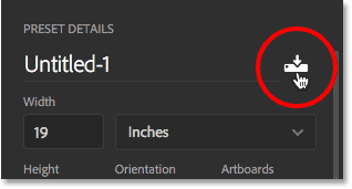 Clicking the Save icon in the New Document dialog box.
