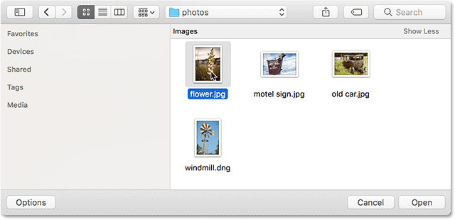 Selecting an image by double-clicking on it.