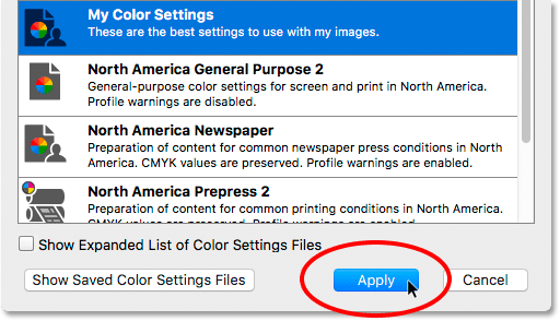 Clicking the Apply button to sync the color settings.