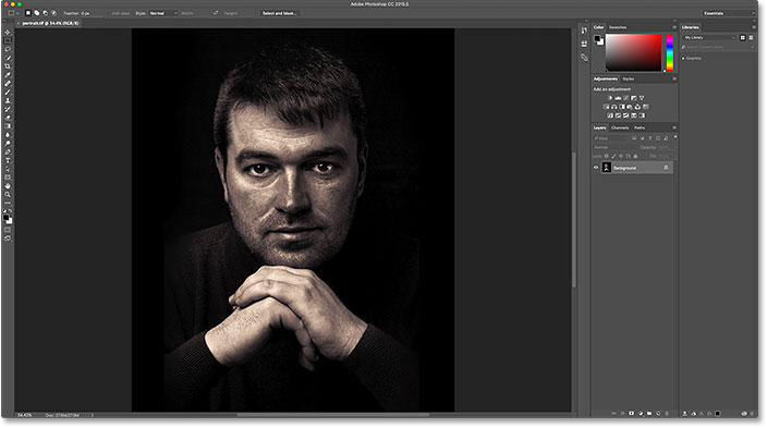 The TIFF file opens in Photoshop.