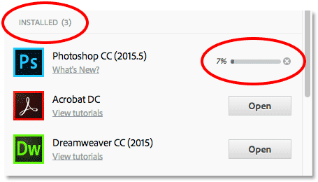 Photoshop CC update in progress.