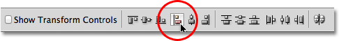 The Align Left Edges option in the Options Bar in Photoshop. 