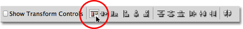 The Align top edges option in the Options Bar in Photoshop. 