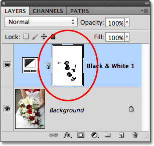 The Black & White adjustment layer sits above the Background layer. 