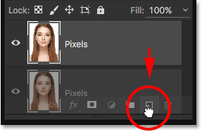 Dragging the Pixels layer onto the New Layer icon in the Layers panel.