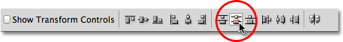 The Distribute Vertical Centers option in the Options Bar. 