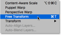 The Free Transform command under the Edit menu.