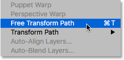 The Free Transform Path command under the Edit menu.