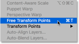 The Free Transform Points command under the Edit menu.
