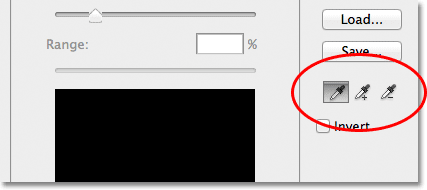 The Eyedropper Tool, Add to Sample Tool and Subtract from Sample Tool in the Color Range dialog box. 