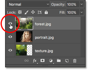 Clicking the visibility icon for the top layer to turn it off.