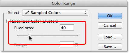 The Fuzziness option in the Color Range dialog box. 
