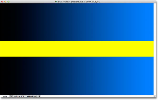 A dark to light blue gradient divided by a yellow horizontal bar. 
