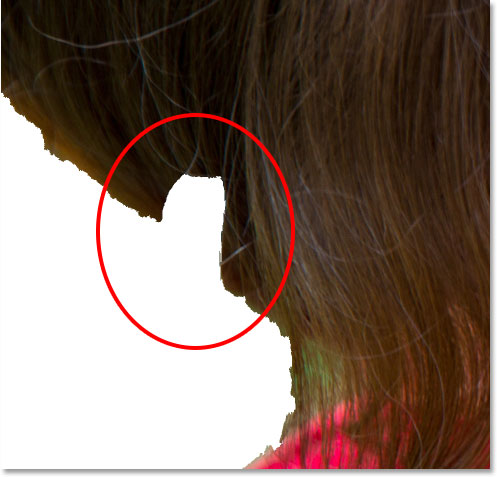 An example of an area that needs to be added manually to the selection. 