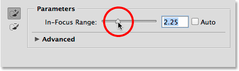 Dragging the In-Focus Range slider towards the left. 