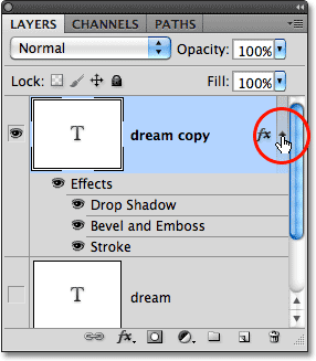 The list of layer effects in the Layers panel.